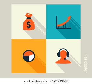 Business icon set. Finance, service, statistics. Flat design