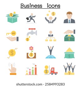 Business icon set  in flat color style
