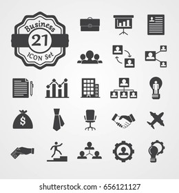Business icon set flat design vector isolated on grey background