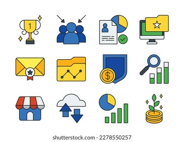 Business icon set in flat line style. Business management, growth, team icon. Suitable for many purposes.