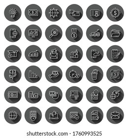 Business icon set in flat style. Make money vector illustration on black round background with long shadow effect. Media internet circle button business concept.