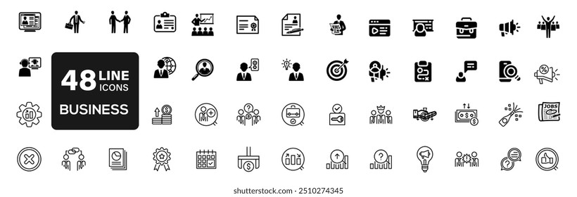 Business icon set. Global Business, leadership, team, meeting, partner, startup, trade, company, management, profit and strategy icons.