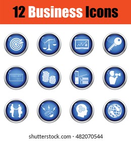 Business icon set.  Glossy button design. Vector illustration.