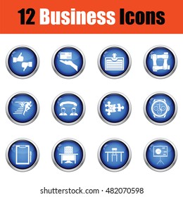 Business icon set.  Glossy button design. Vector illustration.