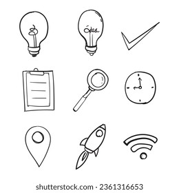 Business icon set hand drawn outline style vector illustration.