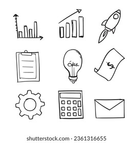 Business icon set hand drawn outline style vector illustration.