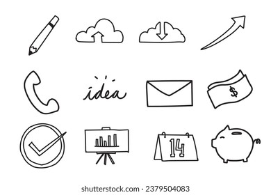 Business icon set hand drawn style vector illustration. Business symbol Doodle drawing isolated on white background.
