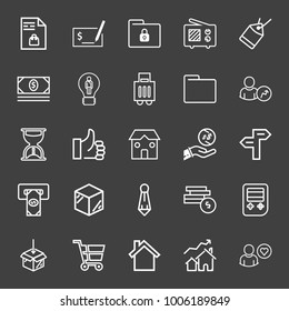 Business icon set with house outlined, earning money outlined