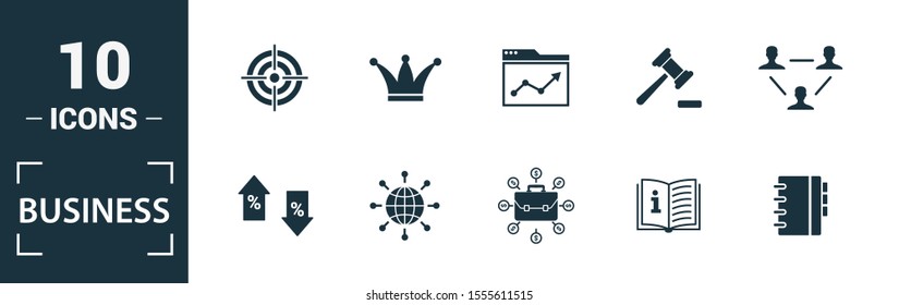 Business icon set. Include creative elements diagram, worldwide, precision, strategy, concept icons. Can be used for report, presentation, diagram, web design.