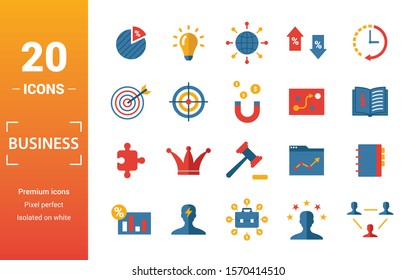 Business icon set. Include creative elements diagram, worldwide, precision, strategy, concept icons. Can be used for report, presentation, diagram, web design.