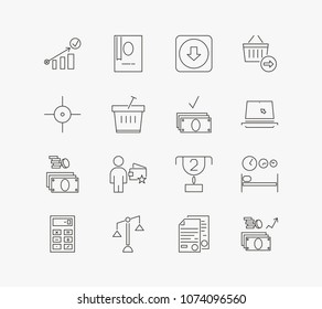 Business icon set and increase with basket, payment and premium. Rich man related business icon vector for web UI logo design.