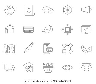 Business icon set. Line business icons for management, finance, strategy and marketing