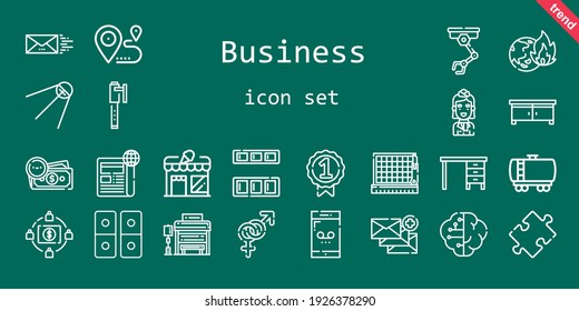 business icon set. line icon style. business related icons such as bus stop, newspaper, fuel truck, smartphone, gender, drawer, store, brain, cupboard, badge, stewardess, global warming