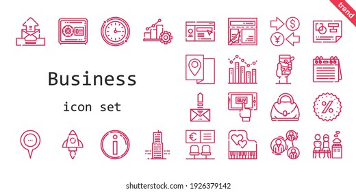 business icon set. line icon style. business related icons such as calendar, safebox, website, wall clock, hand bag, gps, analysis, building, mobile shopping, layout, planning