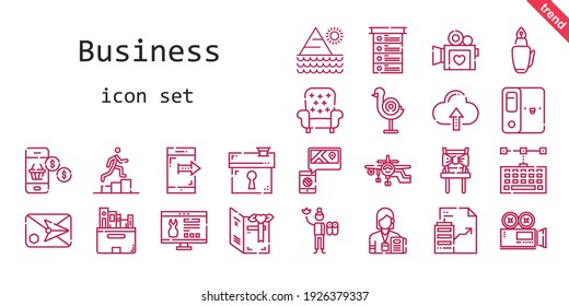 business icon set. line icon style. business related icons such as keyboard, website, smartphone, chair, real estate, video camera, list, house, dart board, journalist, folder
