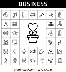 business icon set. line icon style. business related icons such as next, news reporter, seal, satellite dish, laptop, presentation, bank, security, mail truck, car, pen