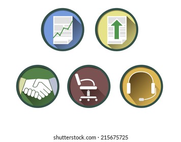 Business icon set with long shadow. Vector illustration.