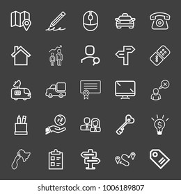 Business icon set with lorry truck in motion outlined, business idea outlined