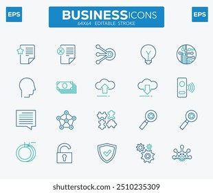 Business icon set. Meeting, infographic, analysing and more line icon.