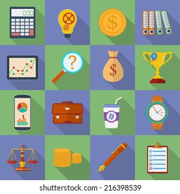 Business icon set. Modern Flat style with a long shadow