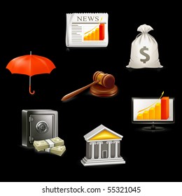 Business icon set on black, vector