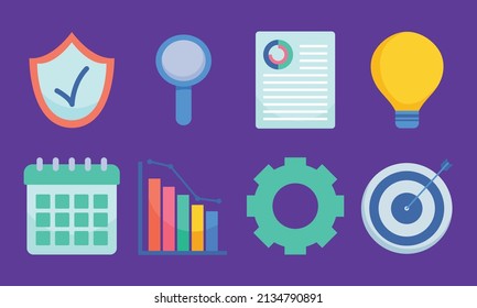 business icon set on purple background