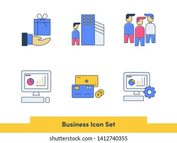 Business Icon Set with outline and colored style