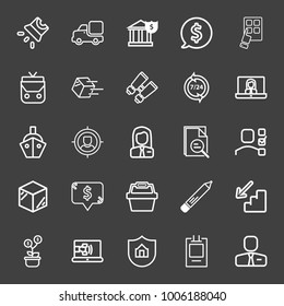 Business icon set with price tag in square frame outlined, price tag in circle frame outline