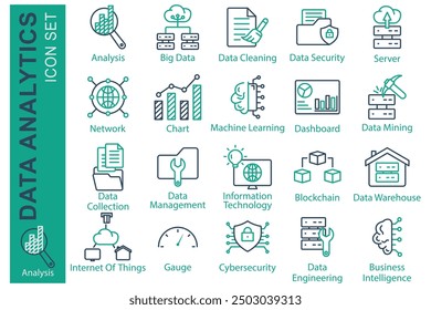 Business icon set. icon related to business start up. analysis, dashboard, network. line icon style. business element vector illustration