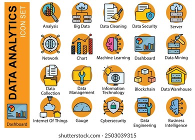 Business icon set. icon related to business startup. analysis, dashboard, network. colored outline icon style. business element vector illustration