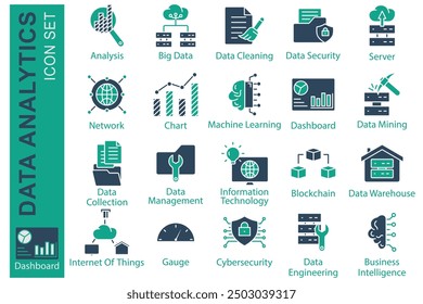 Business icon set. icon related to business startup. analysis, dashboard, network. solid icon style. business element vector illustration