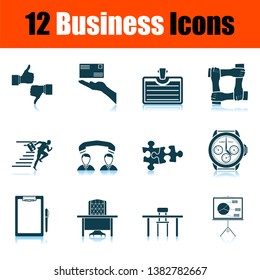 Business Icon Set. Shadow Reflection Design. Vector Illustration.