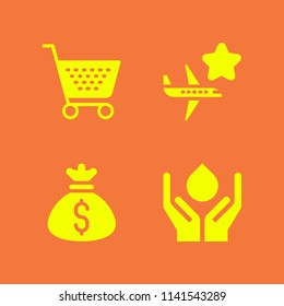 business icon set. With shopping cart, airport and save water  vector icons for graphic design and web