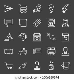 Business icon set with shopping trolley outlined, lorry with open platform outlined