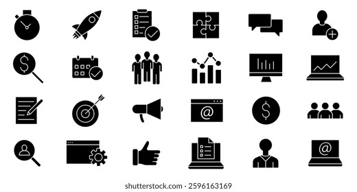 Business icon. Business icon set. Silhouette style.