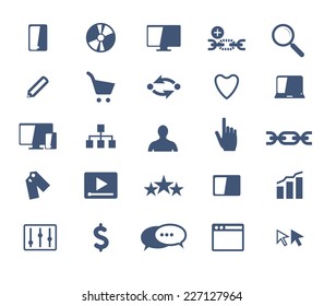 Business icon set. Software and web development, marketing, e-commerce. Flat design
