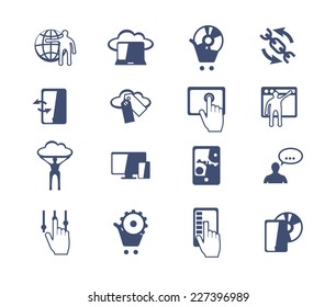 Business icon set. Software and web development, marketing, e-commerce. Flat design