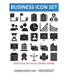 business icon set with solid style on white background. Icons for business, management, finance, strategy, marketing.