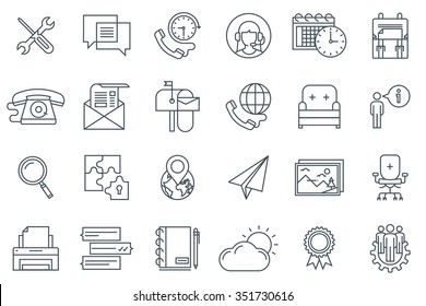 Business icon set suitable for info graphics, websites and print media. Black and white flat line icons.