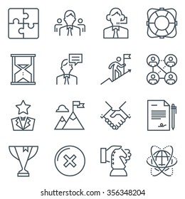 Business icon set suitable for info graphics, websites and print media. Black and white flat line icons.