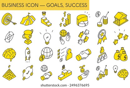 Business icon set of target, goal attainment, and goal, isometric illustration, Vector Illustration