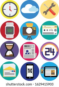 Business icon set and technology flat icons set of most common flat icons. Useful modern flat icons collection containing business, time, technology, marketing related icons for designs