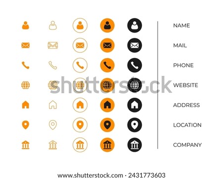 Business icon set template. address, contact, phone, mail, website symbol for business card information. 