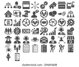 Business Icon Set. These flat icons use gray color. Vector images are isolated on a white background. 