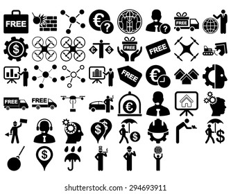 Business Icon Set. These flat icons use black color. Vector images are isolated on a white background. 