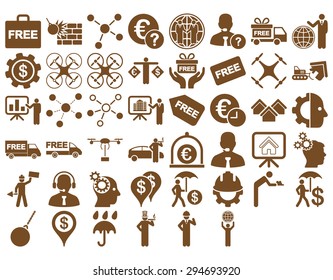 Business Icon Set. These flat icons use brown color. Vector images are isolated on a white background. 