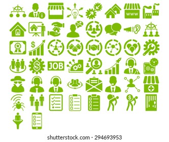 Business Icon Set. These flat icons use eco green color. Vector images are isolated on a white background. 