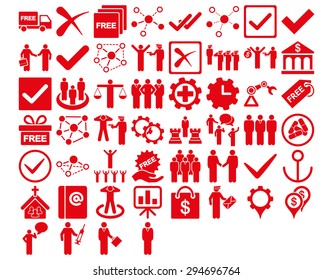 Business Icon Set. These flat icons use red color. Vector images are isolated on a white background. 