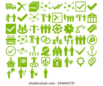 Business Icon Set. These flat icons use eco green color. Vector images are isolated on a white background. 