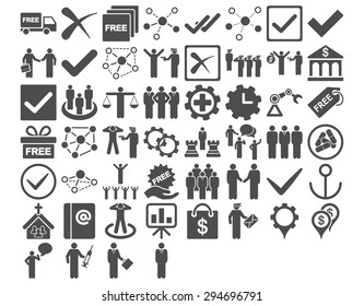 Business Icon Set. These flat icons use gray color. Vector images are isolated on a white background. 